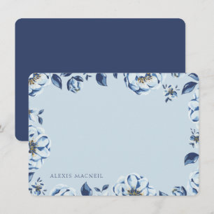 Elegant Blue Floral Womens Personalisiert Stationa Mitteilungskarte