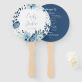 Elegant Blue Floral Wreath Wedding Hand Fans Fächer (Vorne und Hinten)