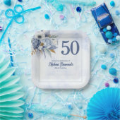 Elegant Blue Florals Women's 50th Birthday Party Pappteller (Party)
