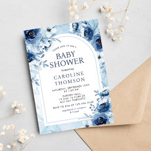 Elegant Blue Flowers Boy Baby Shower Einladung