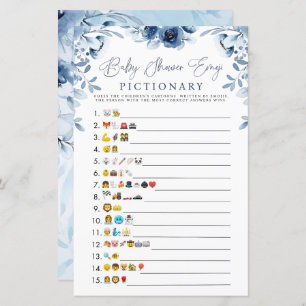 Elegant Blue Flowers Boy Baby Shower Emoji Game