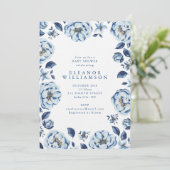 Elegant Blue Flowers Floral Baby Shower Einladung (Stehend Vorderseite)