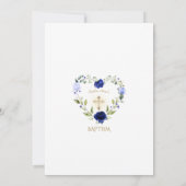 Elegant Blue Flowers Gold Cross Boy Taufe Einladung (Rückseite)