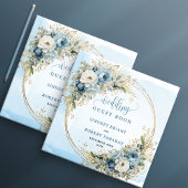 Elegant Blue Flowers Greenery Gold Guest Book Gästebuch