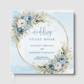 Elegant Blue Flowers Greenery Gold Guest Book Gästebuch (Vorderseite)
