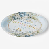 Elegant Blue Flowers Greenery Gold Quince Plates Pappteller (Schrägansicht)