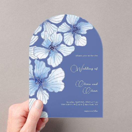 Elegant Blue Flowers Wedding Acryleinladungen (Insitu (Handheld))