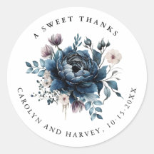 Elegant Blue Flowers Wedding Danke Stickers