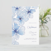 Elegant Blue Flowers Wedding Einladung (Stehend Vorderseite)