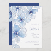 Elegant Blue Flowers Wedding Einladung (Vorne/Hinten)