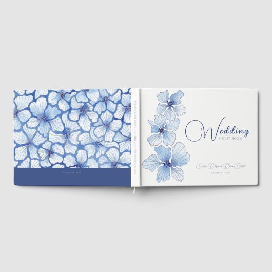 Elegant Blue Flowers Wedding Gästebuch (Voll)
