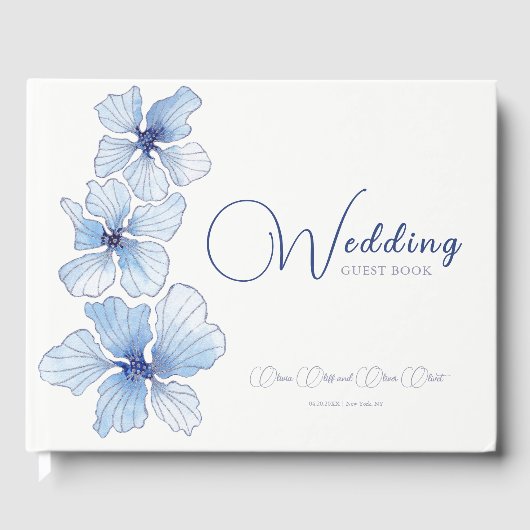 Elegant Blue Flowers Wedding Gästebuch (Vorderseite)