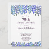 Elegant Blue Flowers Women's 70th Birthday  Einladung (Vorderseite)