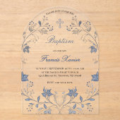 elegant blue foliage frame Baptism Acryleinladungen (Vorderseite)