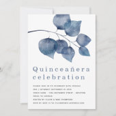 Elegant Blue Foliage Quinceanera Einladung (Vorderseite)