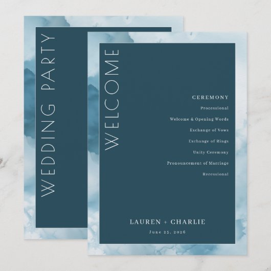 Elegant Blue Formal Ceremony Schedule Programm (Vorne/Hinten)