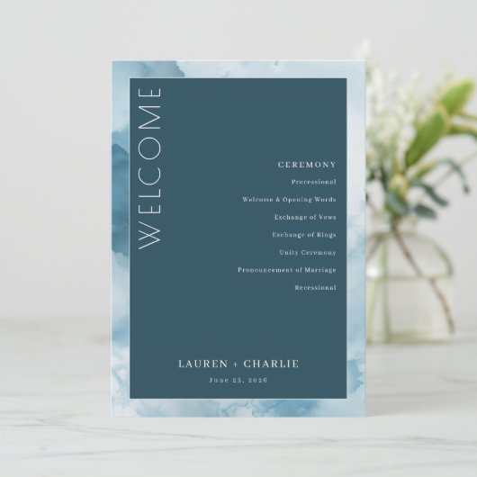 Elegant Blue Formal Ceremony Schedule Programm (Stehend Vorderseite)