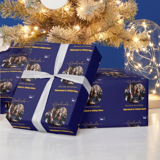 Elegant Blue Foto Spanisch Geschenkpapier (Feiertage)