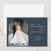 Elegant Blue Foto Wedding Dankeskarte (Vorne/Hinten)