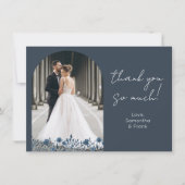 Elegant Blue Foto Wedding Dankeskarte (Vorderseite)