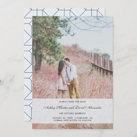 Elegant Blue Foto Wedding Save the Date Einladung (Vorne/Hinten)