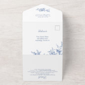 Elegant Blue France Garden Blume Hochzeit QR-Code All In One Einladung (Außenbereich)