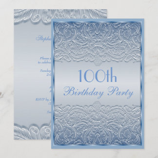 Elegant Blue French Lace 100. Geburtstag Einladung