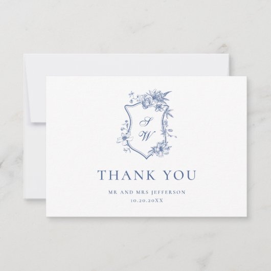 Elegant Blue French Rose Garden Blumenzwiebeln Dankeskarte (Vorderseite)