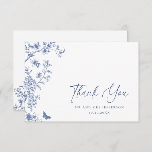 Elegant Blue French Rose Garden Blumenzwiebeln Dankeskarte (Vorne/Hinten)