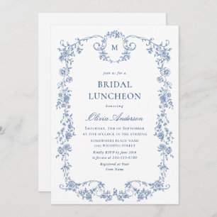Elegant Blue French Toile Garden BRIDAL LUNCHEON Einladung