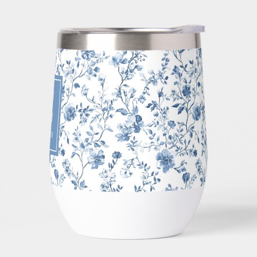 Elegant Blue French Toile Pattern Monogram Name (Links)