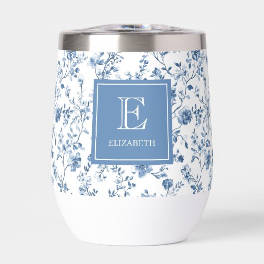 Elegant Blue French Toile Pattern Monogram Name (Vorderseite)
