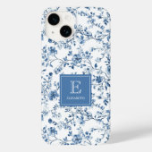 Elegant Blue French Toile Pattern Monogram Name Case-Mate iPhone Hülle (Rückseite)