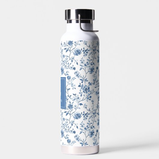Elegant Blue French Toile Pattern Monogram Name Trinkflasche (Links)
