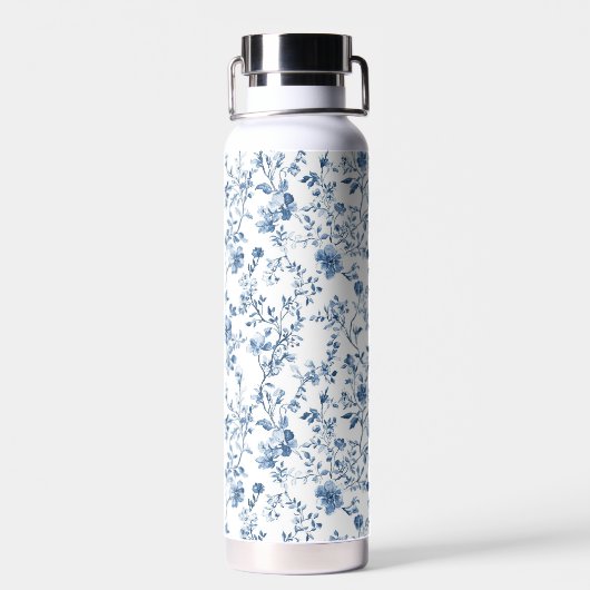Elegant Blue French Toile Pattern Monogram Name Trinkflasche (Rückseite)