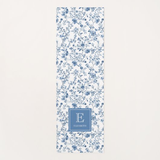 Elegant Blue French Toile Pattern Monogram Name  Yogamatte (Vorderseite)