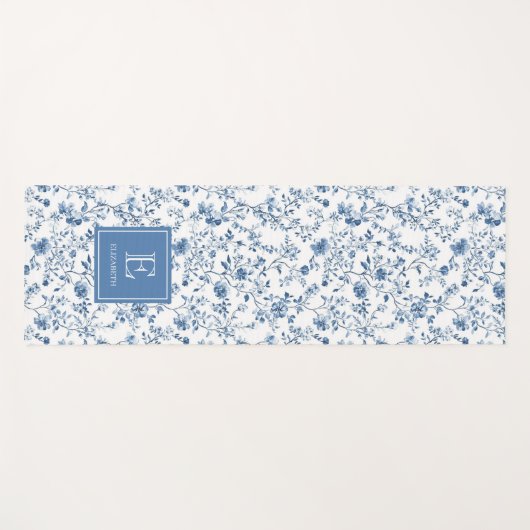 Elegant Blue French Toile Pattern Monogram Name  Yogamatte (Vorderseite (Horizontal))