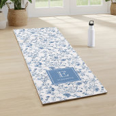 Elegant Blue French Toile Pattern Monogram Name  Yogamatte