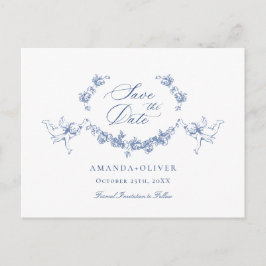 Elegant Blue French Toile Wedding Save the Date Postkarte