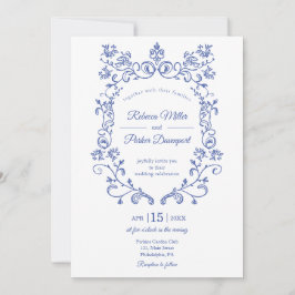 Elegant Blue French Wedding Einladung