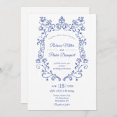Elegant Blue French Wedding Einladung (Vorne/Hinten)