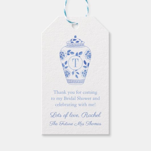 Elegant Blue Future Mrs Monogram Brautparty Geschenkanhänger (Vorderseite)