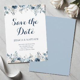 Elegant Blue Galligraphy Watercolor Floral Wedding Save The Date