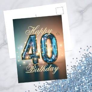 Elegant Blue Gemstone 40. Geburtstagsfeier Postkarte