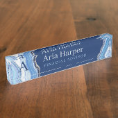 Elegant Blue Geode Silver Glitzer Agate Monogram Namensplakette (Seite)