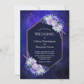 Elegant Blue Geometric Floral Wedding Einladung (Vorderseite)