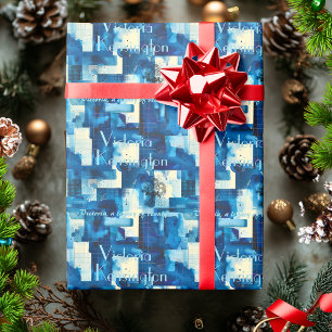 Elegant Blue Geometric Personalisiert Gift Wrap Geschenkpapier