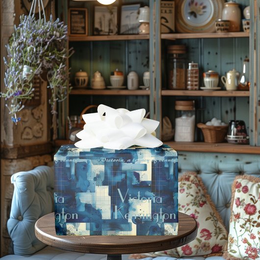 Elegant Blue Geometric Personalisiert Gift Wrap Geschenkpapier