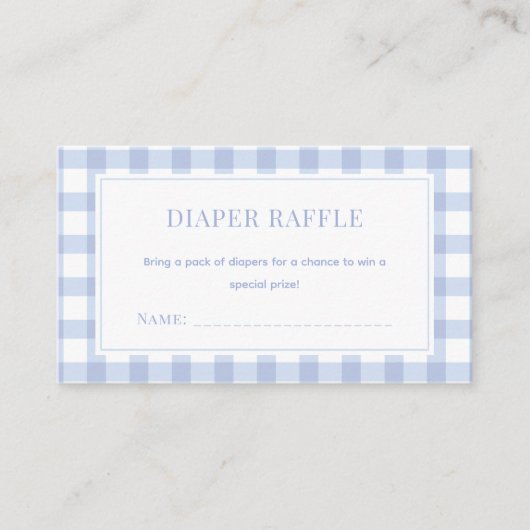 Elegant Blue Gingham Boy Baby Shower Diaper Raffle Begleitkarte (Vorderseite)