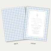 Elegant Blue Gingham Boy First Communion Einladung